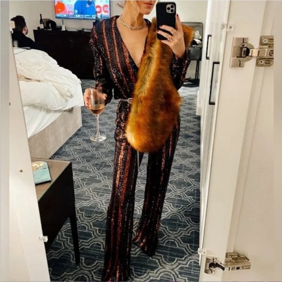 Zara The Abbey Striped Sequin Orange Black Flare Pants - Picture 3 of 8